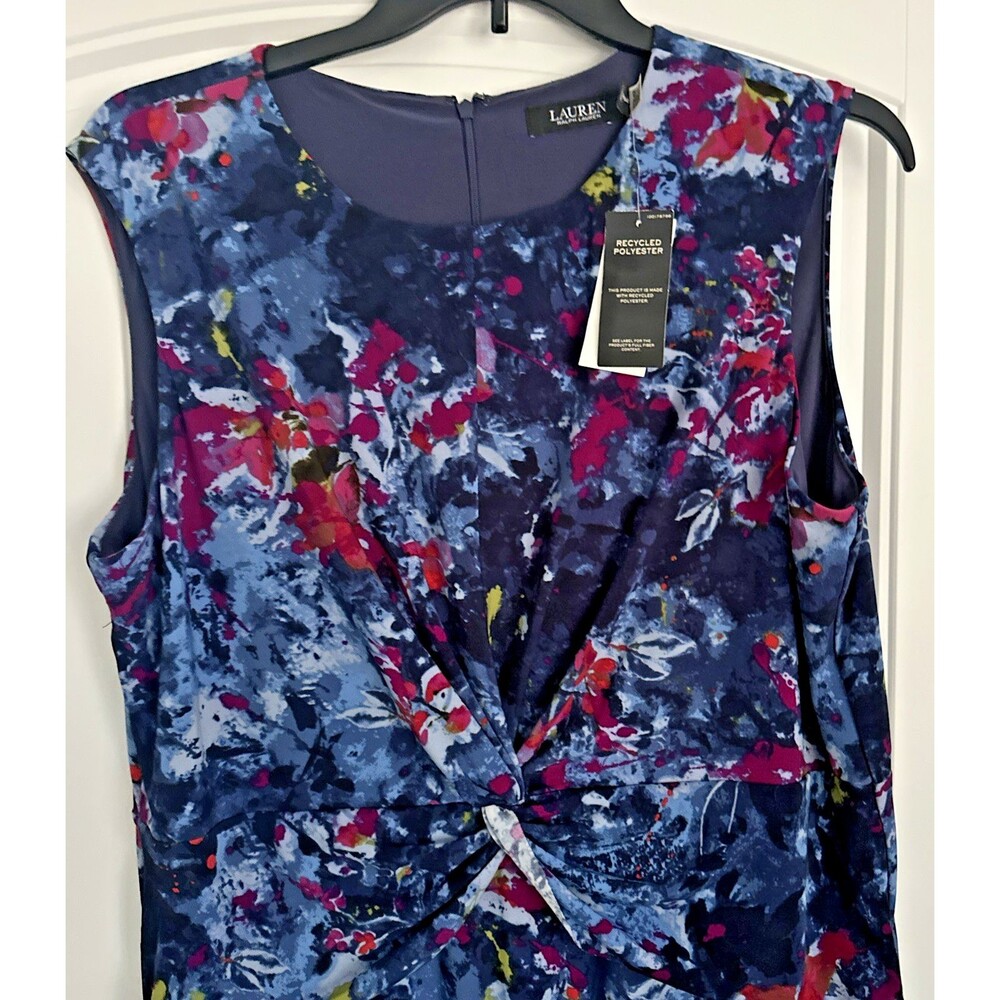 Lauren Ralph Lauren Women's Plus Size Print Twist-Front Jersey Dress Blue 18W - Picture 7 of 12